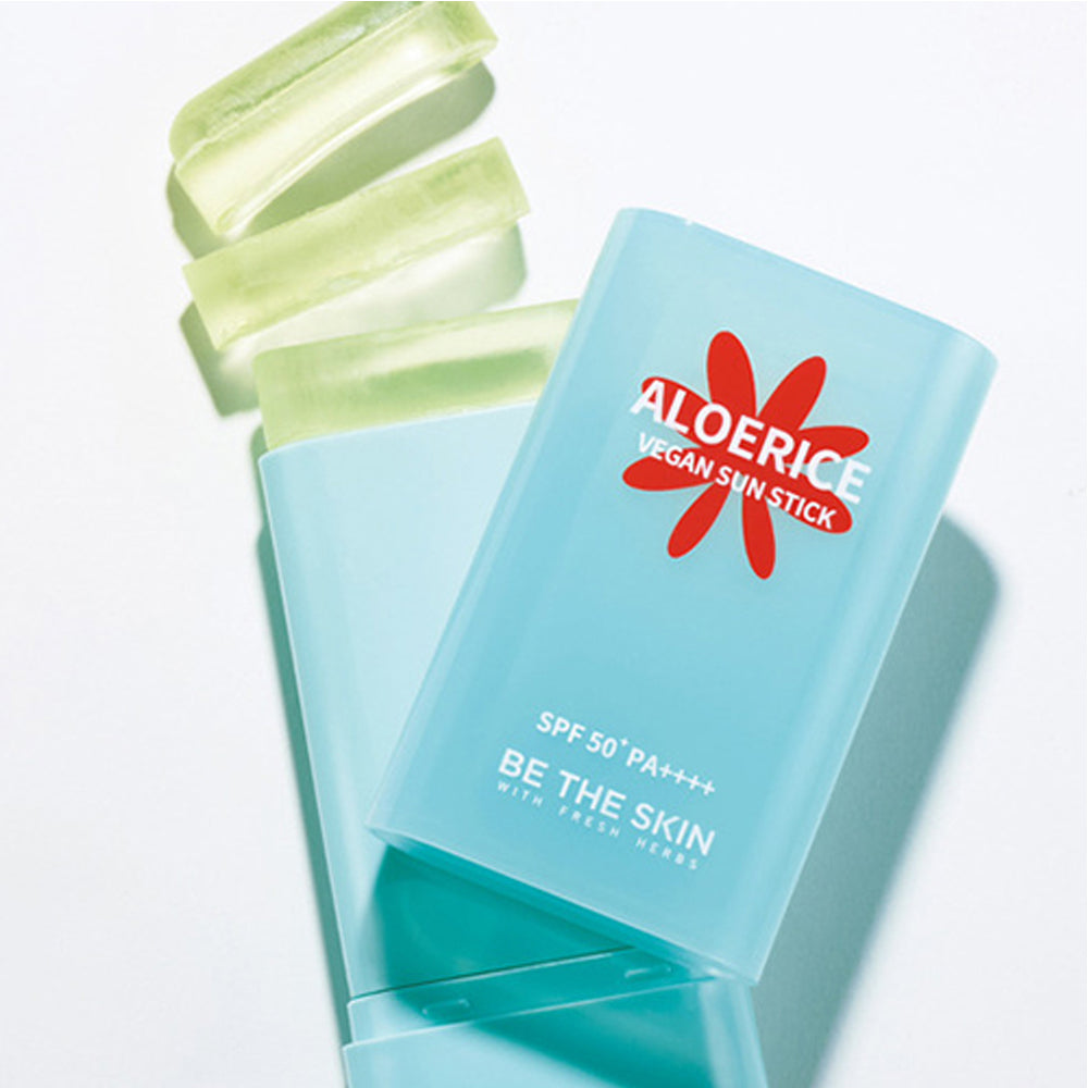 Vegan sun stick with aloe, rice bran, avocado, and mint