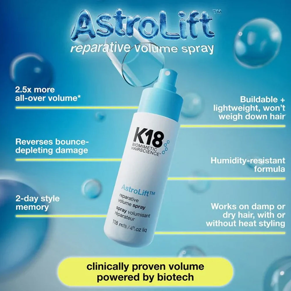 K18 AstroLift Reparative Volume Spray 4 fl oz bottle – damage-repair and volumizing spray for all hair types