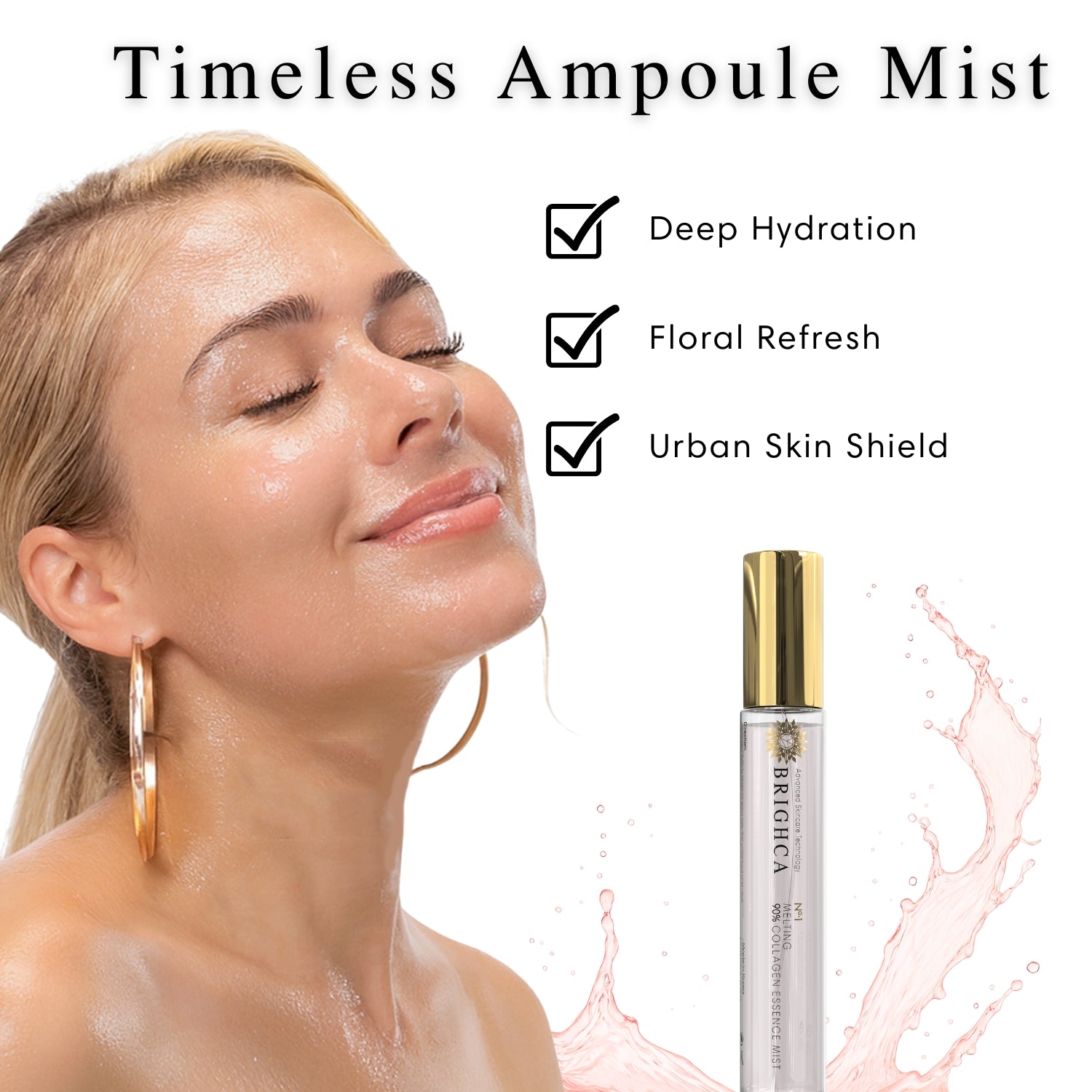 Brighca Melting Collagen Kit with timeless ampoule mist for deep hydration, floral refresh, urban skin shield