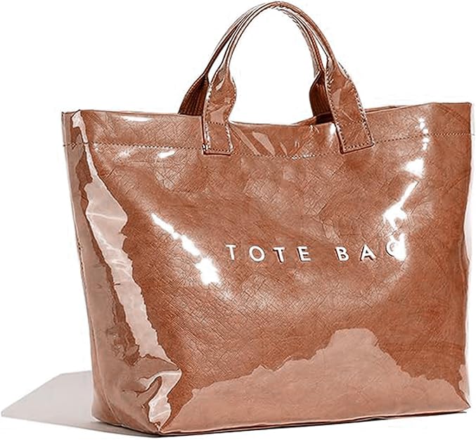Trendy dark brown PVC Dupont tote bag with glossy finish – viral fashion carry-has large capacity, carry-all!