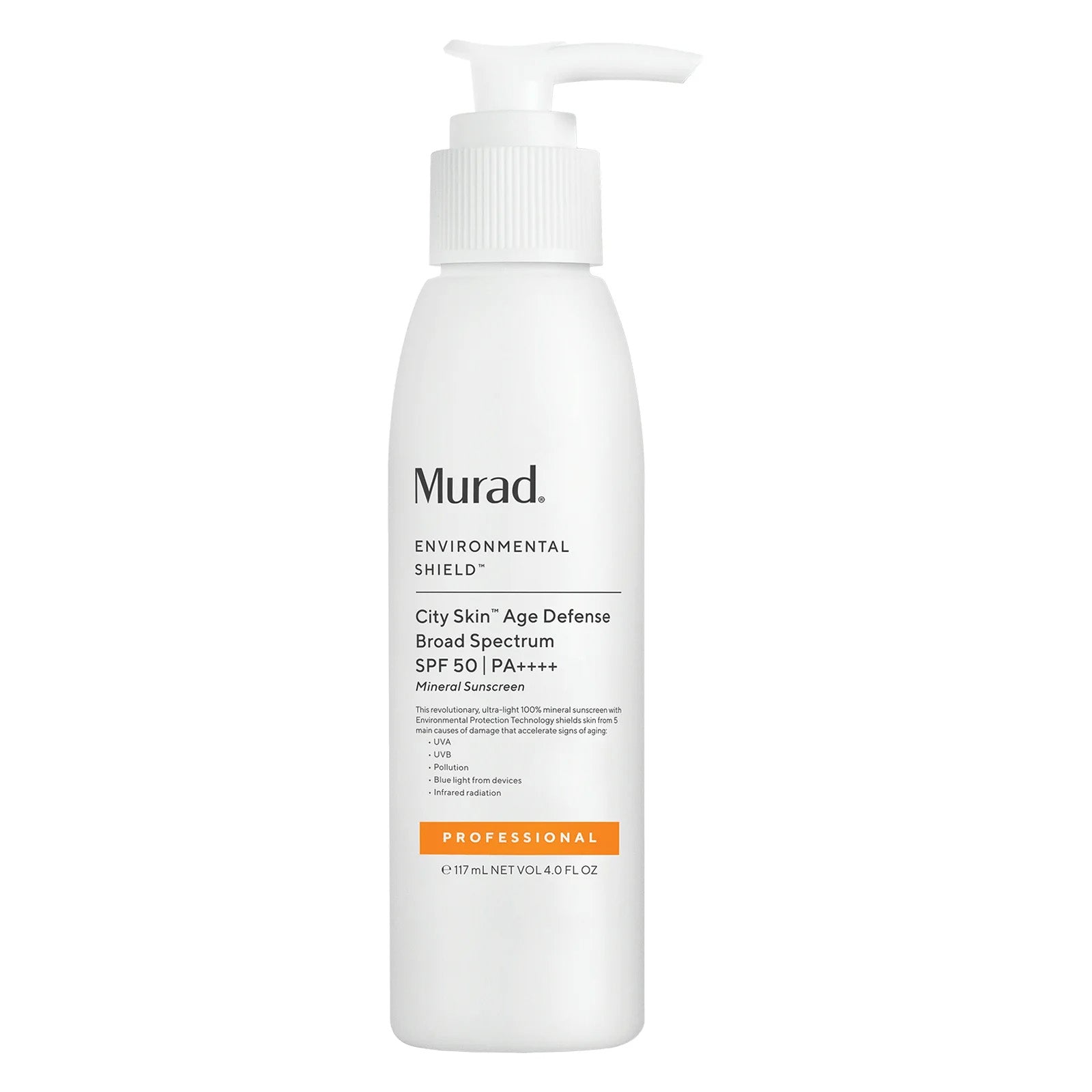 Murad City Skin Age Defense Broad Spectrum SPF 50 / PA++++ Mineral Sunscreen 4 oz / 117ml