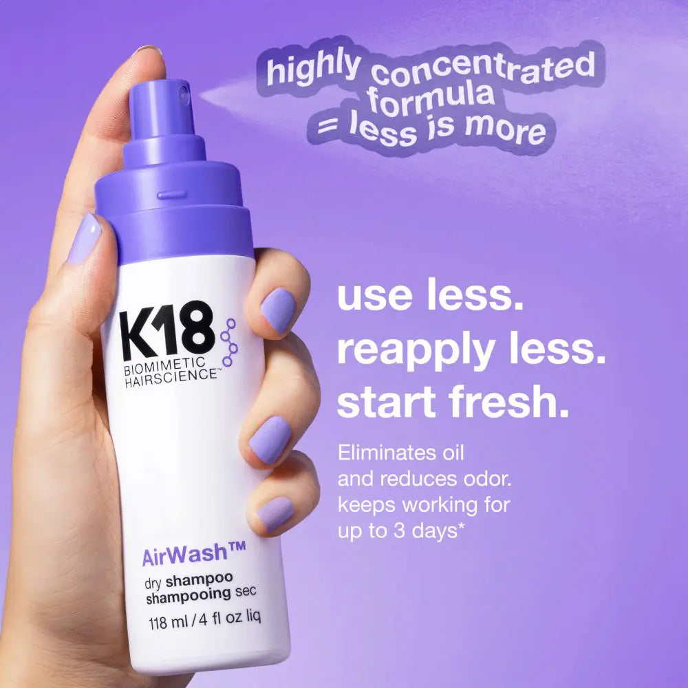K18 Biotech Dry Shampoo 100ml non-aerosol bottle – odor + oil control for up to 3 days