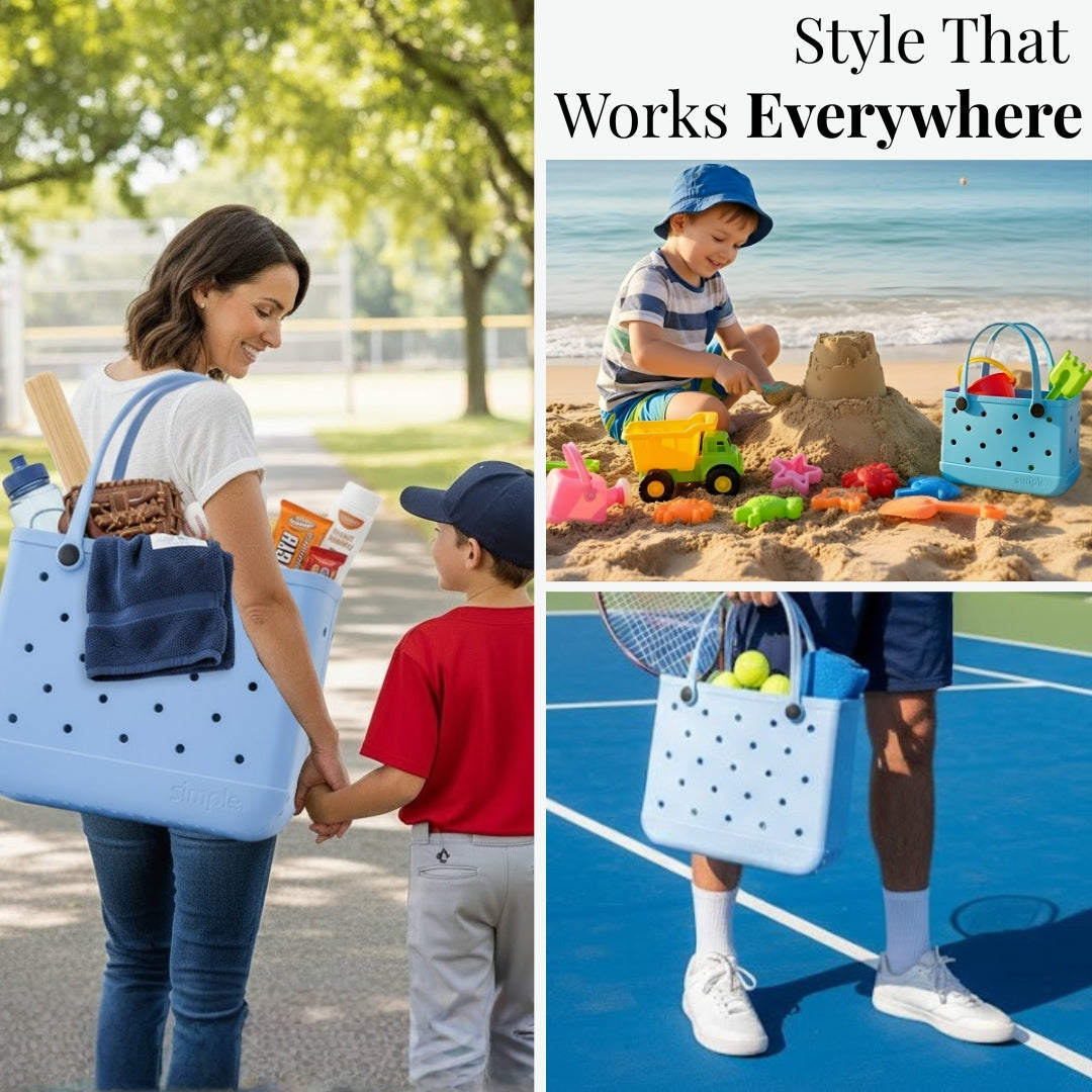 Set of 3 Blue EVA Totes – Large in Carolina, Medium in Blue Skies, Small in TIFF, wear it everywhere