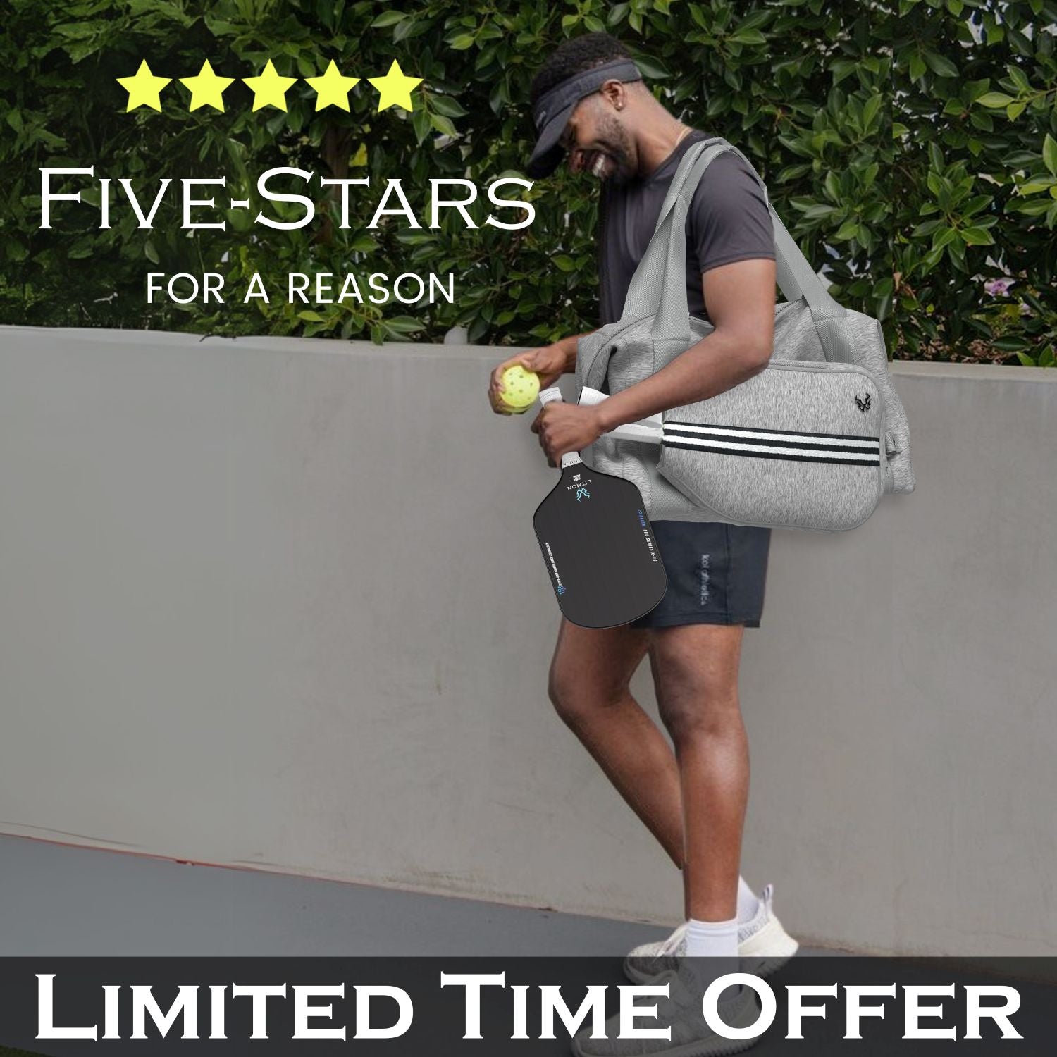 Gray neoprene 3-in-1 pickleball gym bag with detachable paddle pocket and duffle design