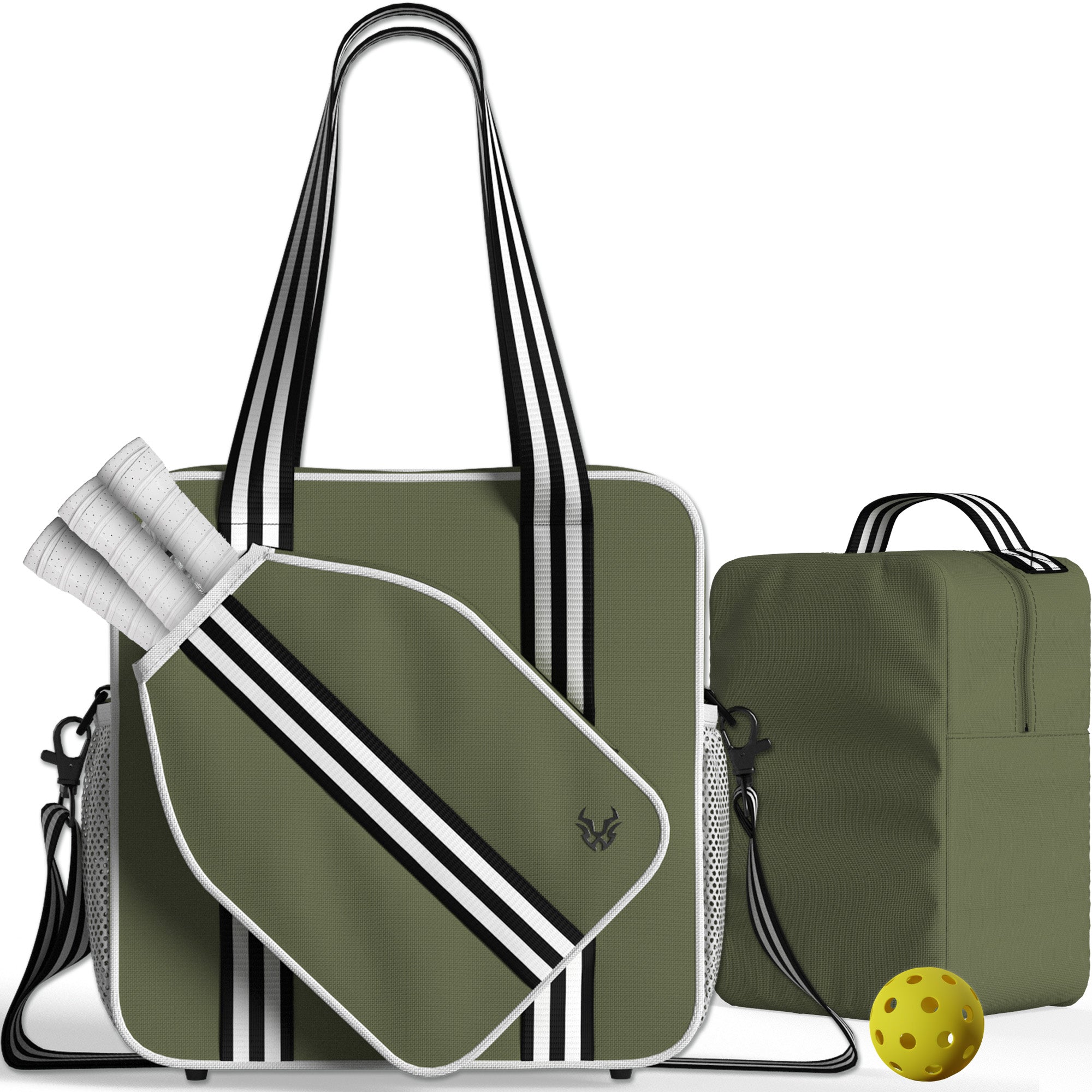 Khaki pickleball tote bag with smart organization and detachable insulated cooler