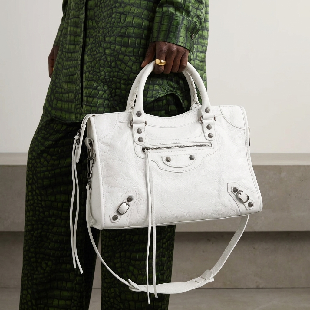 Medium City-Style Leather Shoulder Bag – Classic Moto Detail with Top Handle & Strap