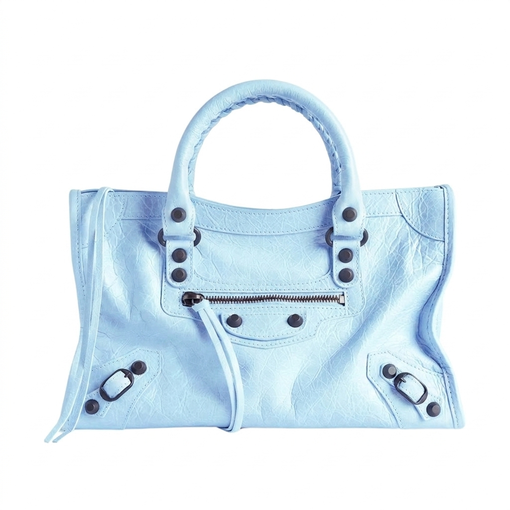 Small City-Style Leather Shoulder Bag – Moto Detail with Top Handle & Strap