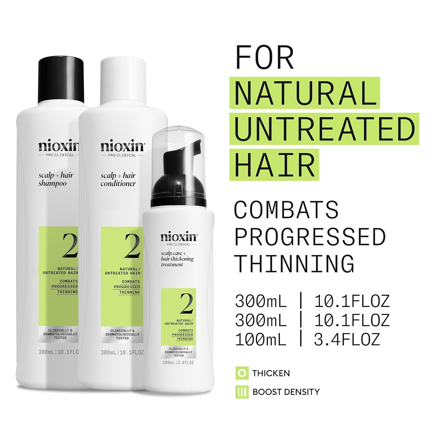 Nioxin Natural untreated hair thickening shampoo conditioner treatment for hair loss