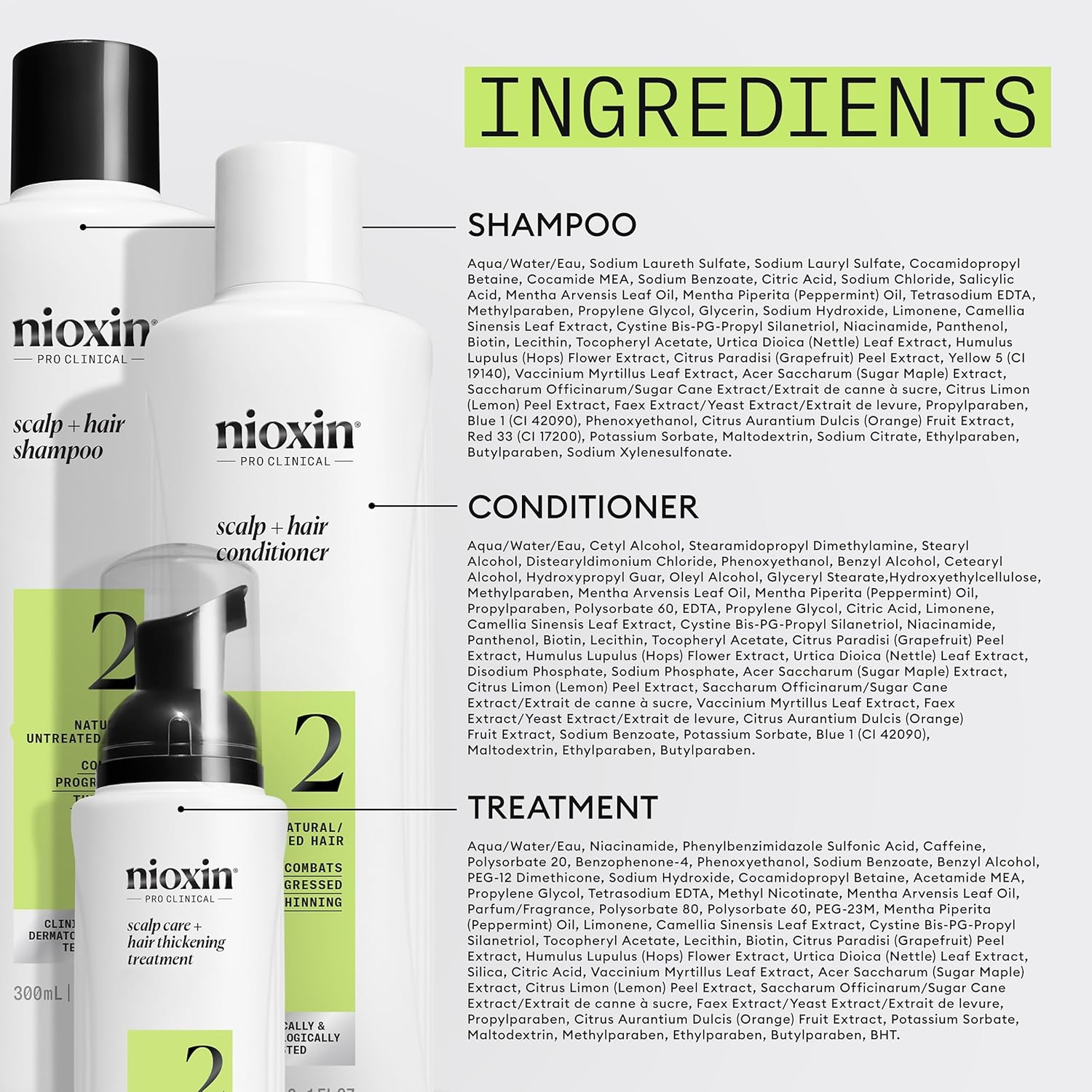 Nioxin Natural untreated hair thickening shampoo conditioner treatment ingredients