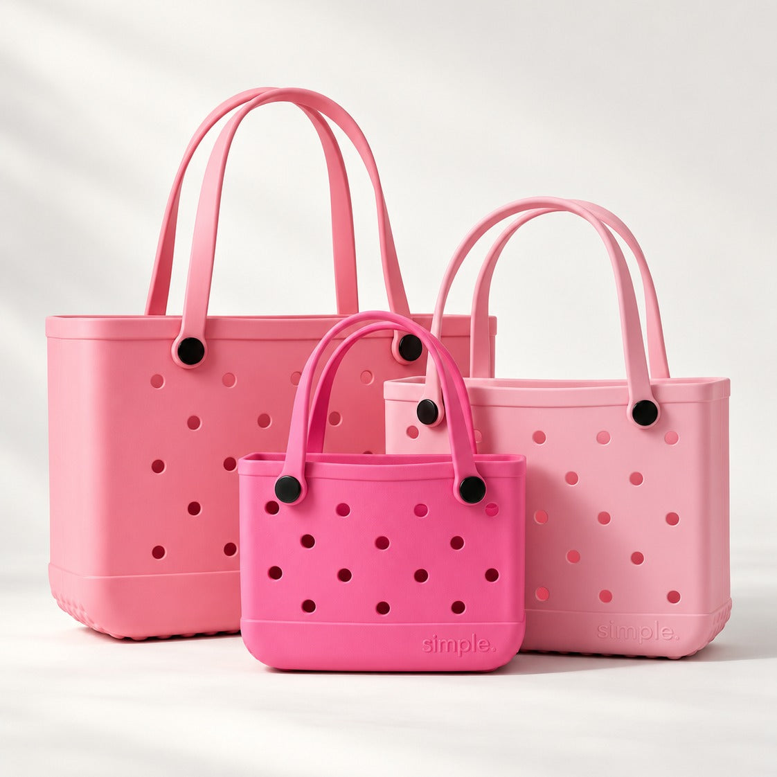 EVA Rubber Tote Bag Set of 3 in pink tones, waterproof XL, medium and small totes including Pink Lemonade