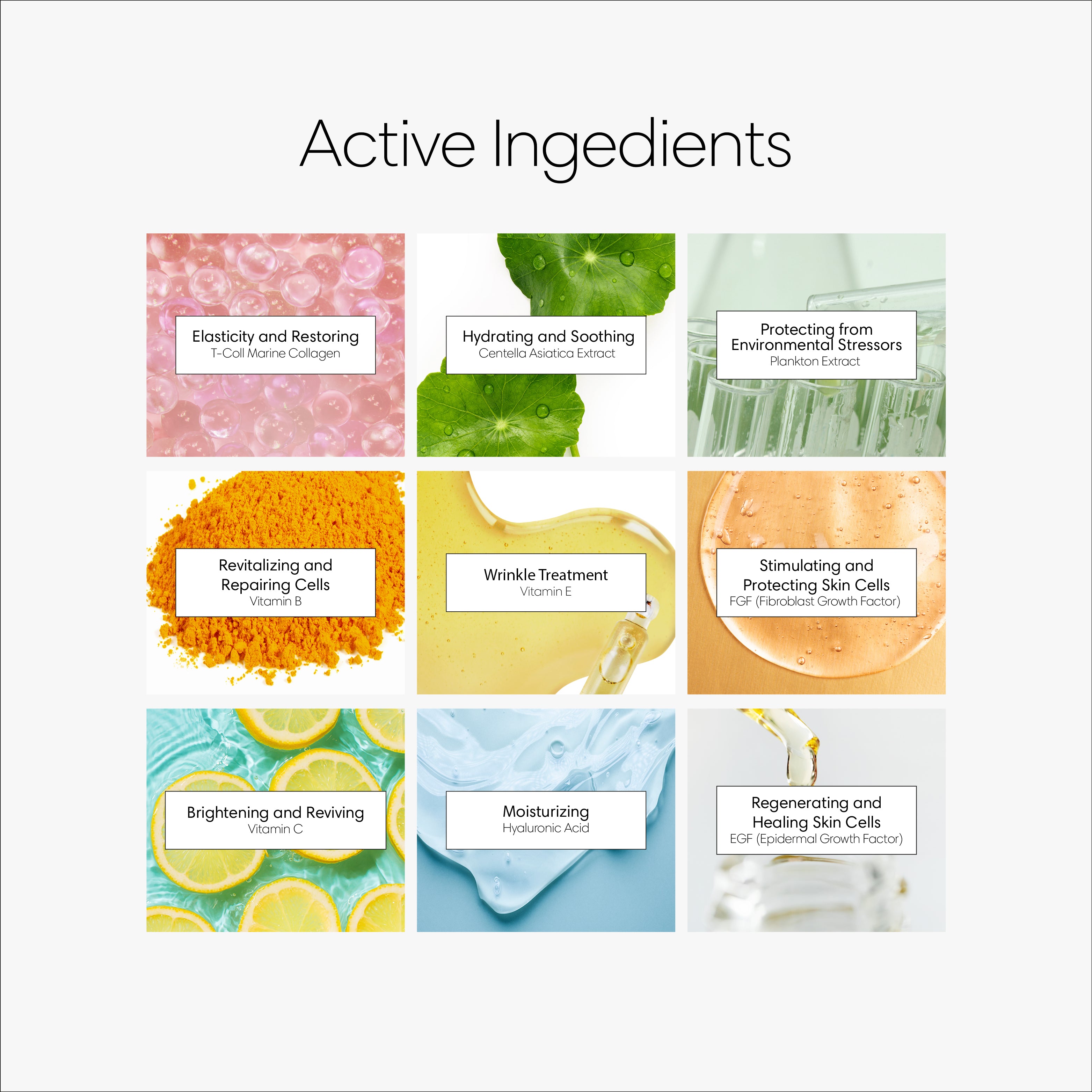 Brighca Melting Collagen Skincare System Ingredients Restore Hydrate Protect Revitalize repair wrinkle treatment stiulating brightening moisturizing regenerating and healing skin cells