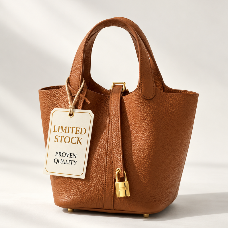Leather Bucket Bag with Drawstring Pouch – Leather Satchel, Everyday Handbag with Mini Lock Design