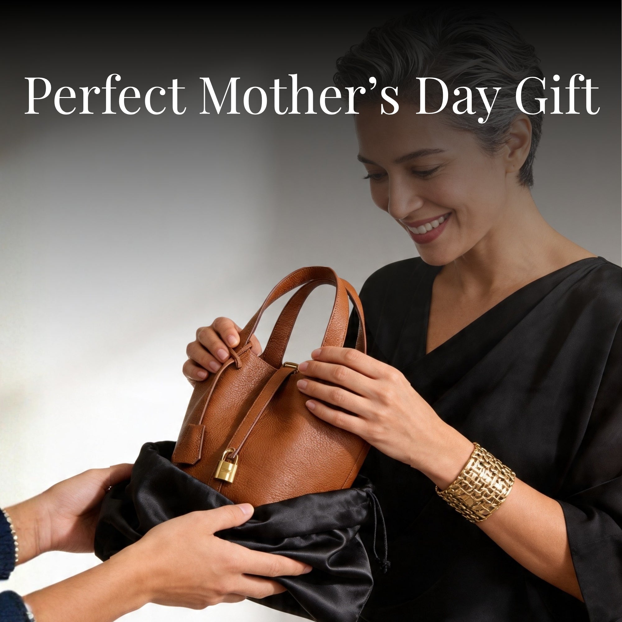 Perfect Mother's Day gift Brown Gold Classic Leather Bucket Bag