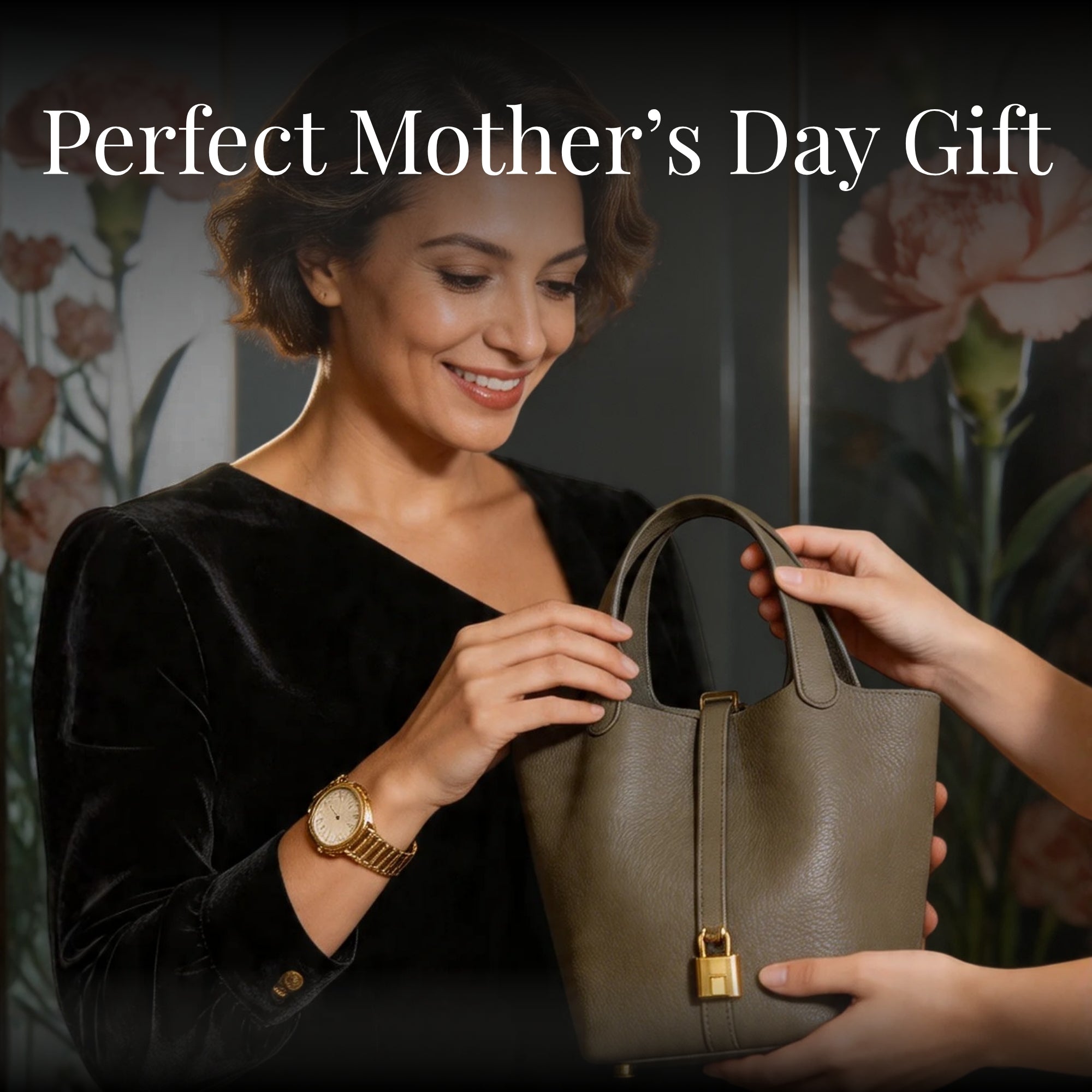 Perfect Mother's Day gift Khaki Classic Leather Bucket Bag