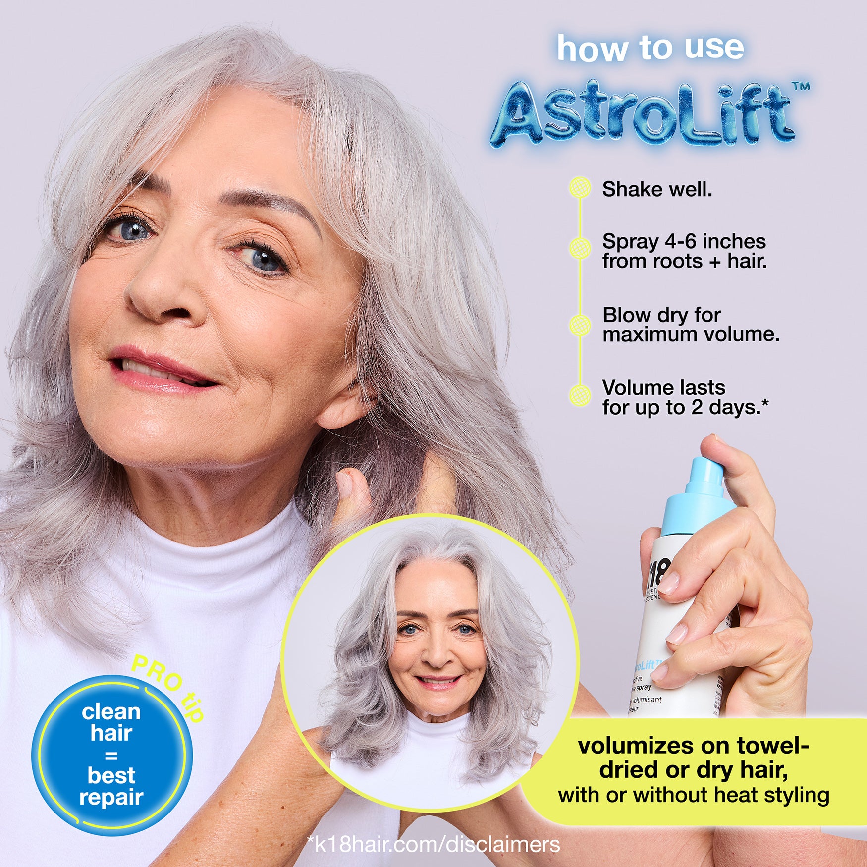 K18 AstroLift Reparative Volume Spray 4 fl oz bottle how to use