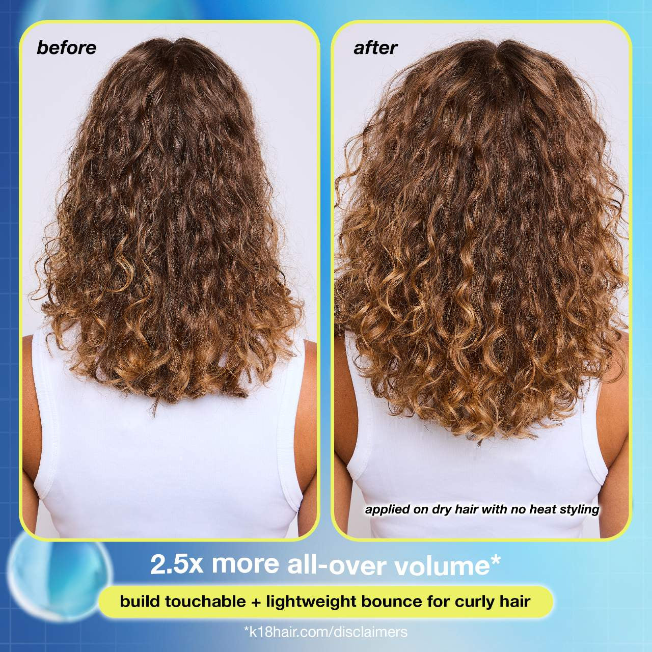 K18 AstroLift Reparative Volume Spray 4 fl oz bottle before and after
