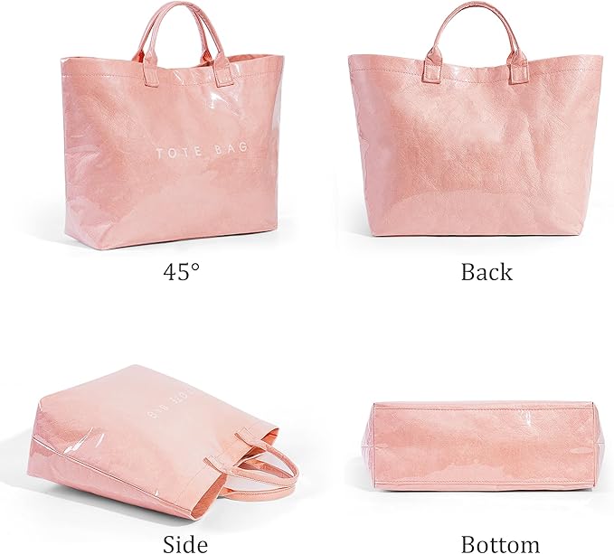 Trendy baby pink PVC Dupont tote bag with glossy finish – viral fashion carry-all perfect for everyday style, shopping, and on-the-go looks