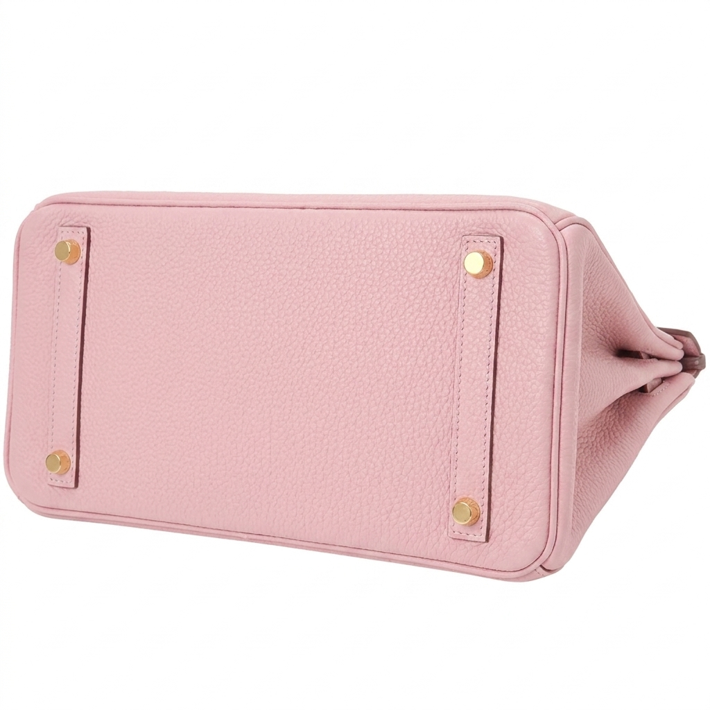 Leather 30 structured handbag in baby pink pebbled leather with gold hardware details