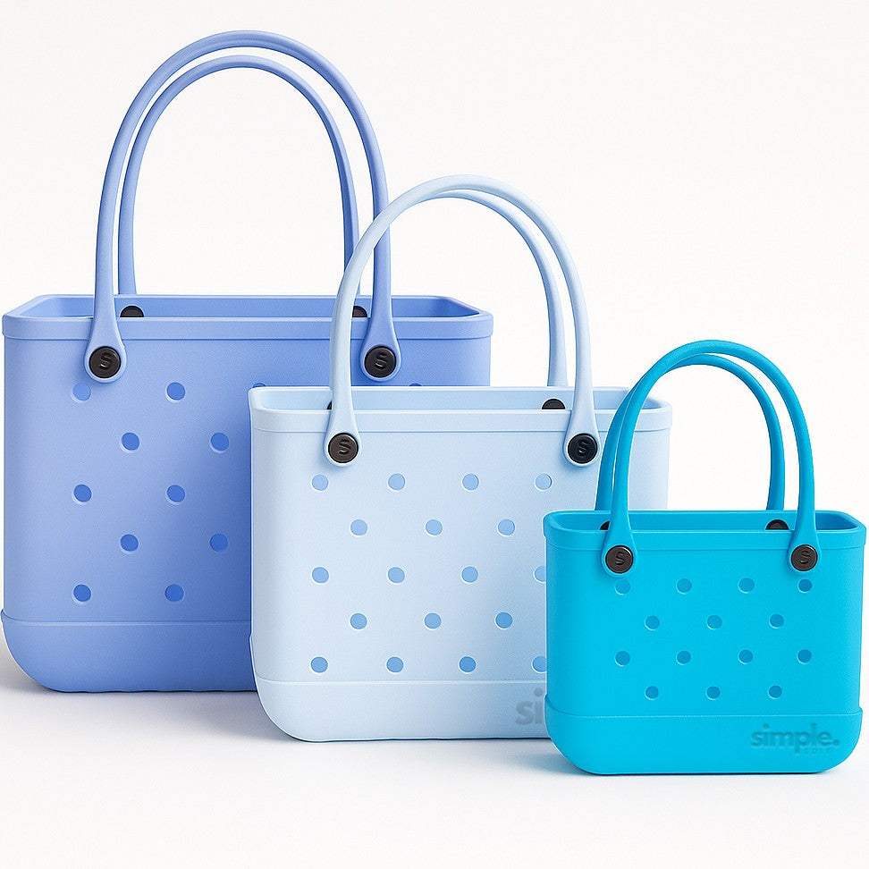 Set of 3 Blue EVA Totes – Large in Carolina, Medium in Blue Skies, Small in TIFF