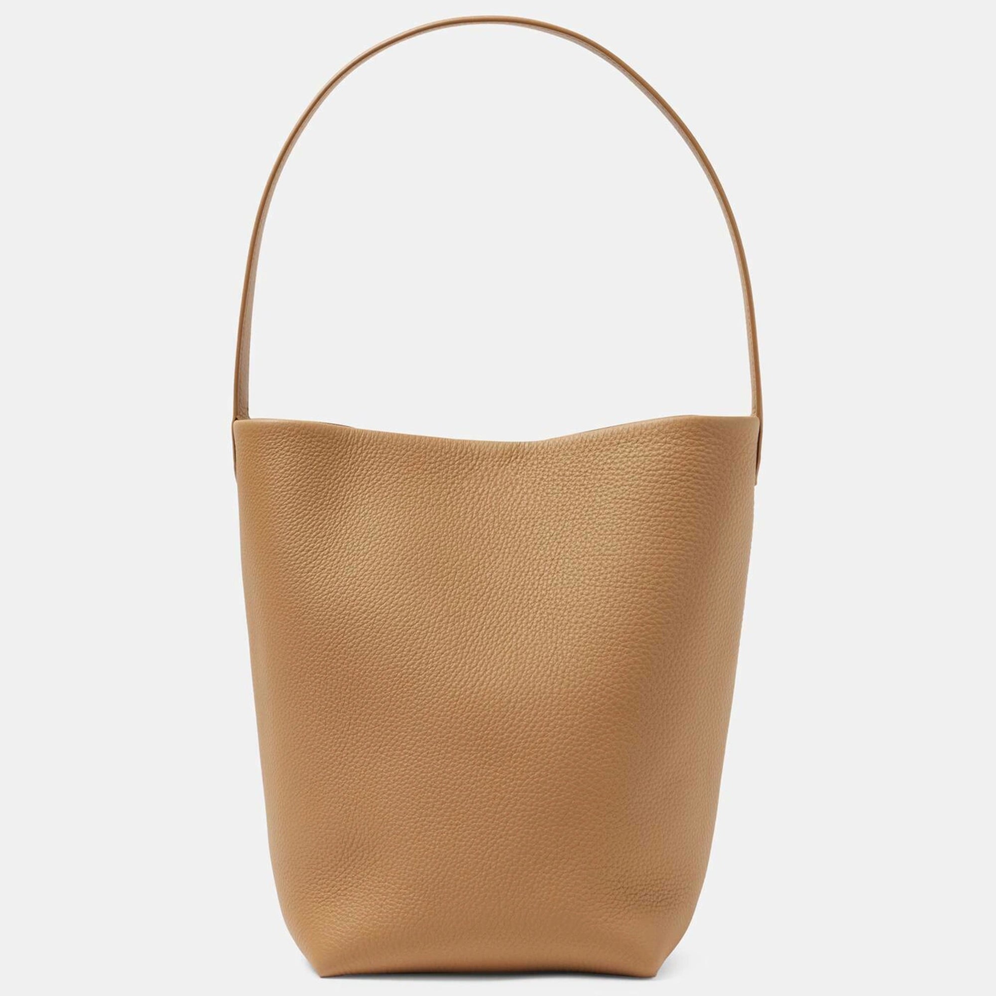 brown camel the N/S Park style medium vertical tote in genuine leather, showcasing its clean rectangular silhouette.