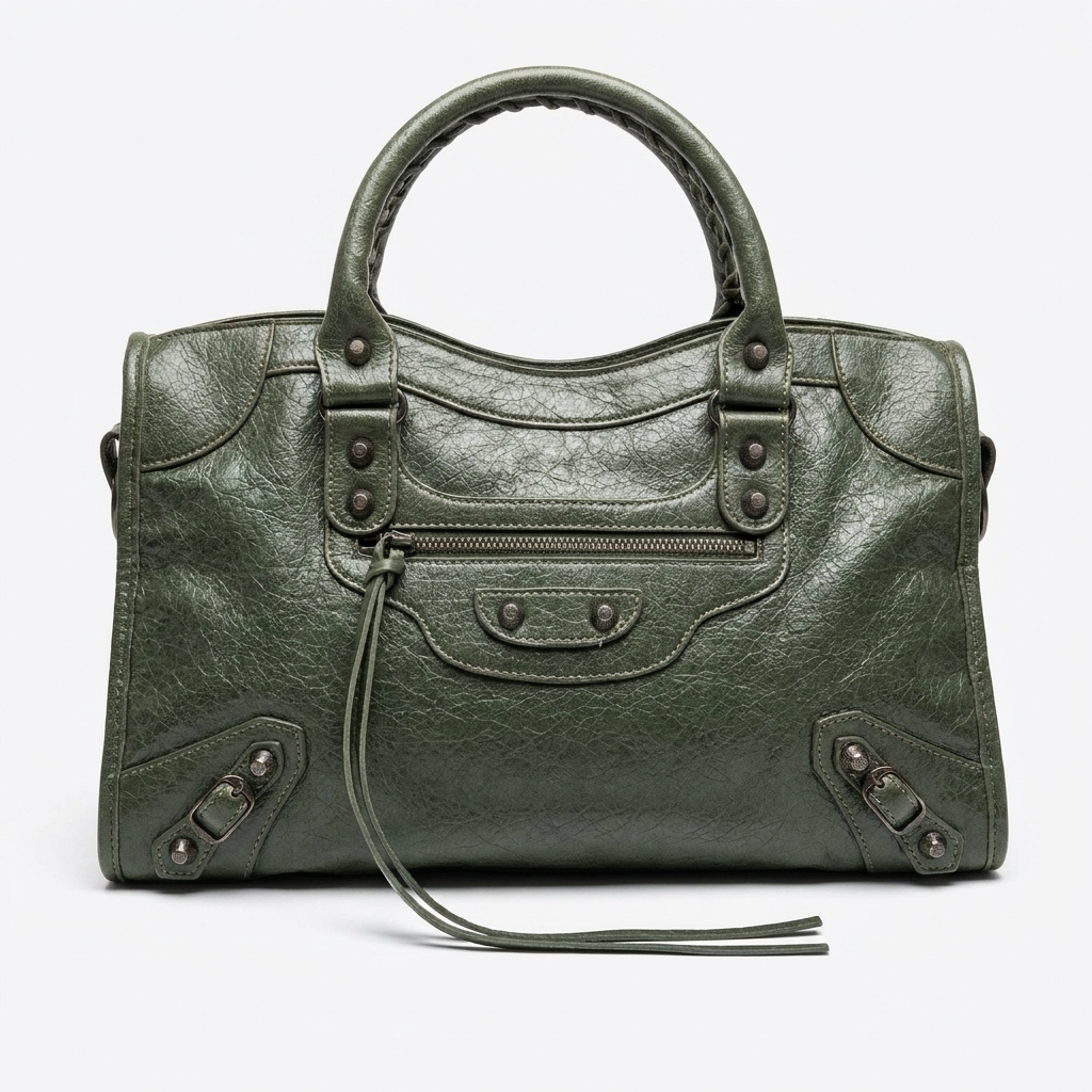 Medium City-Style Leather Shoulder Bag – Classic Moto Detail with Top Handle & Strap