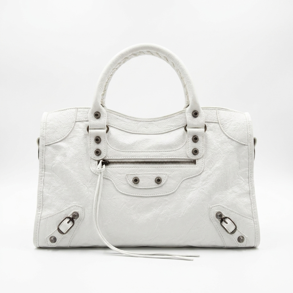Medium City-Style Leather Shoulder Bag – Classic Moto Detail with Top Handle & Strap