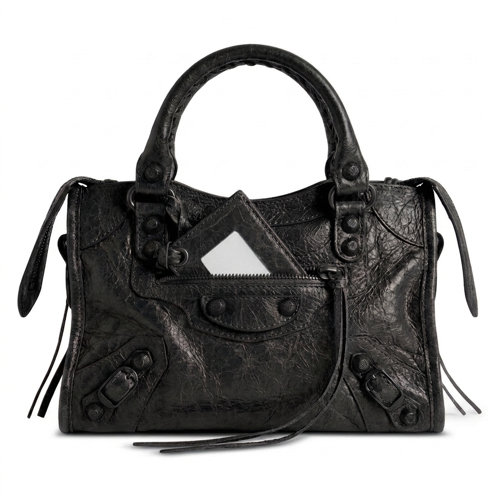 Mini City-Style Leather Shoulder Bag – Moto Detail with Top Handle & Strap