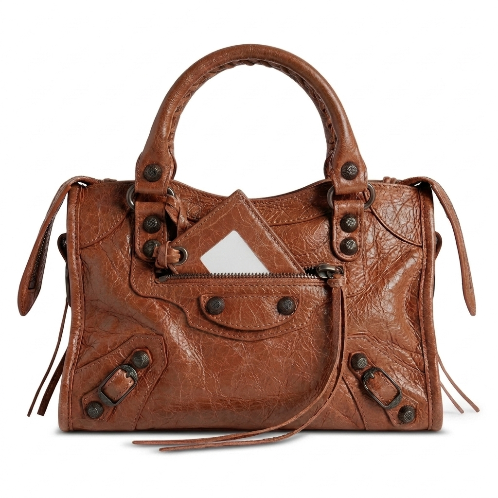 Mini City-Style Leather Shoulder Bag – Moto Detail with Top Handle & Strap