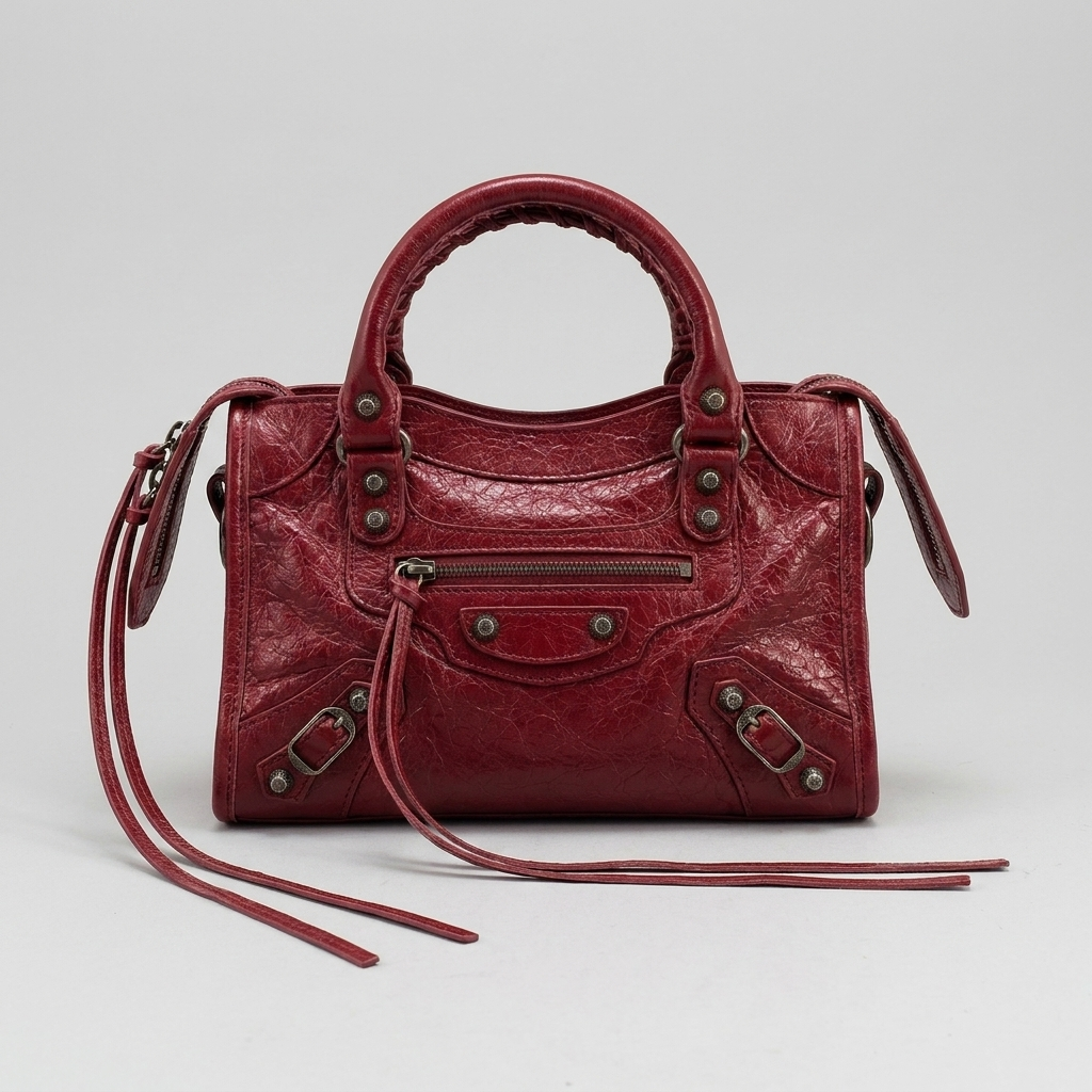 Mini City-Style Leather Shoulder Bag – Moto Detail with Top Handle & Strap