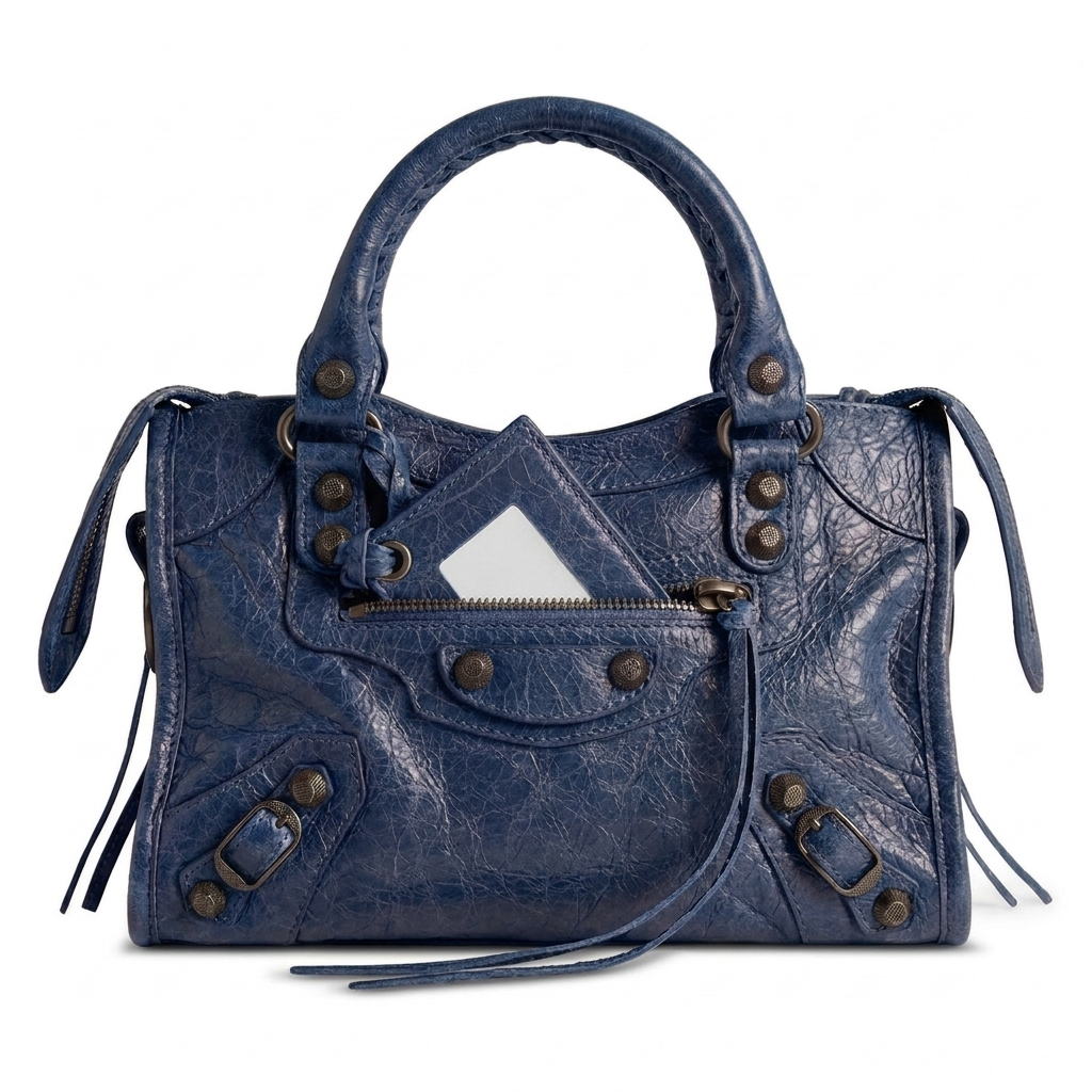 Mini City-Style Leather Shoulder Bag – Moto Detail with Top Handle & Strap