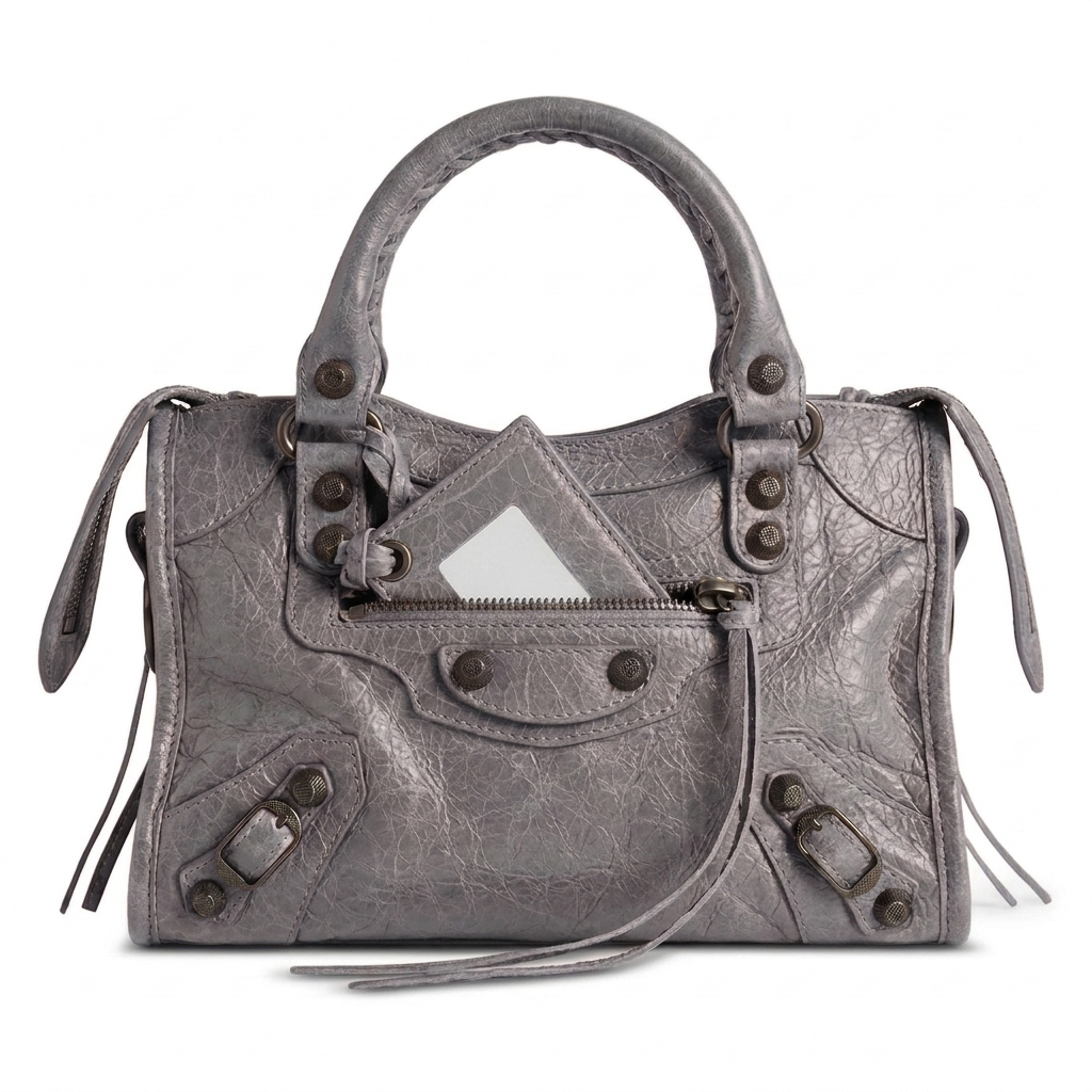 Mini City-Style Leather Shoulder Bag – Moto Detail with Top Handle & Strap