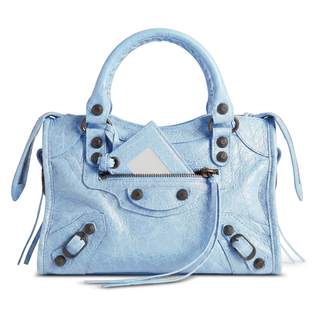 Mini City-Style Leather Shoulder Bag – Moto Detail with Top Handle & Strap