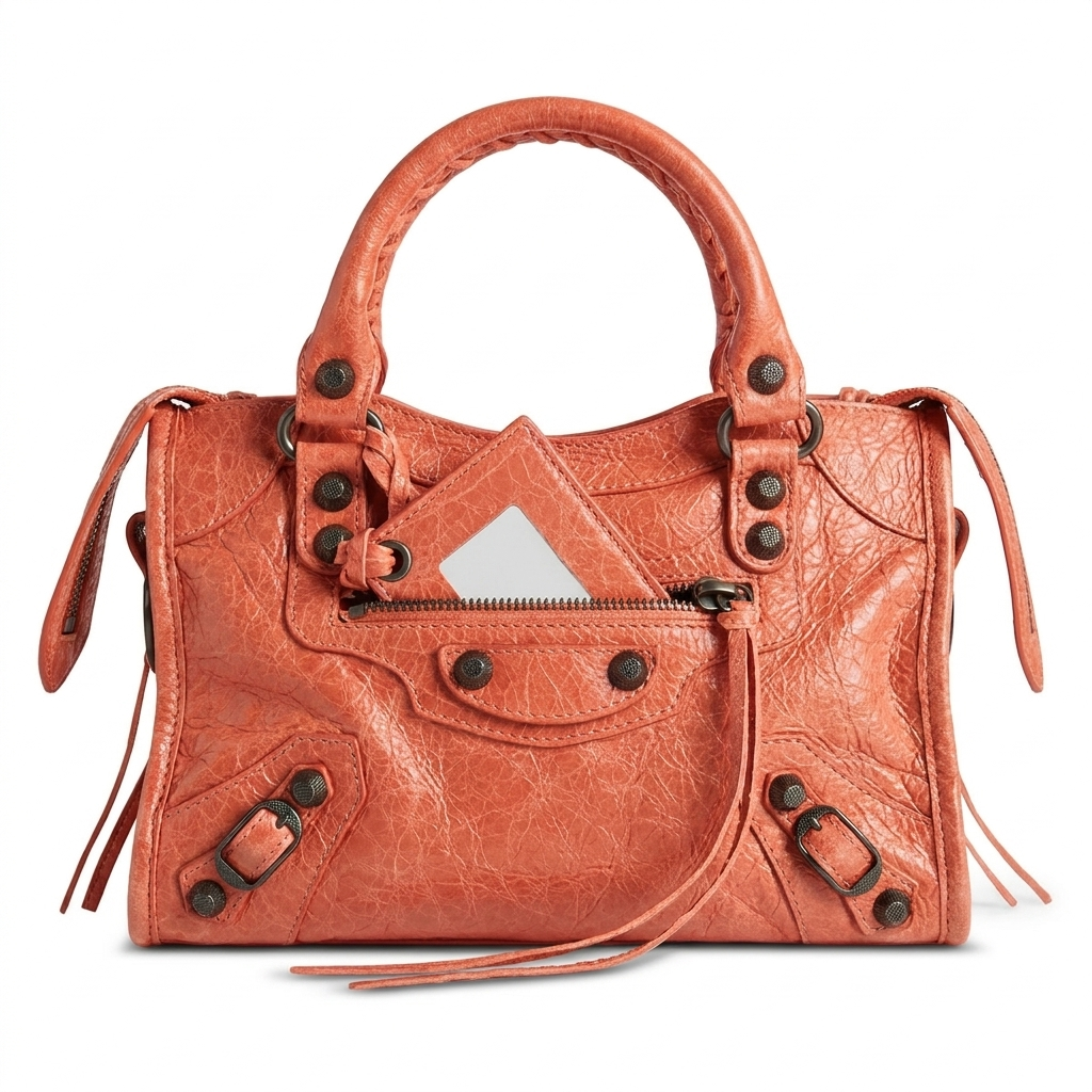 Mini City-Style Leather Shoulder Bag – Moto Detail with Top Handle & Strap