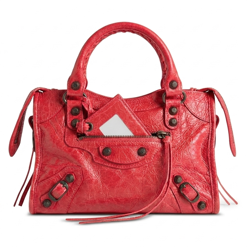 Mini City-Style Leather Shoulder Bag – Moto Detail with Top Handle & Strap
