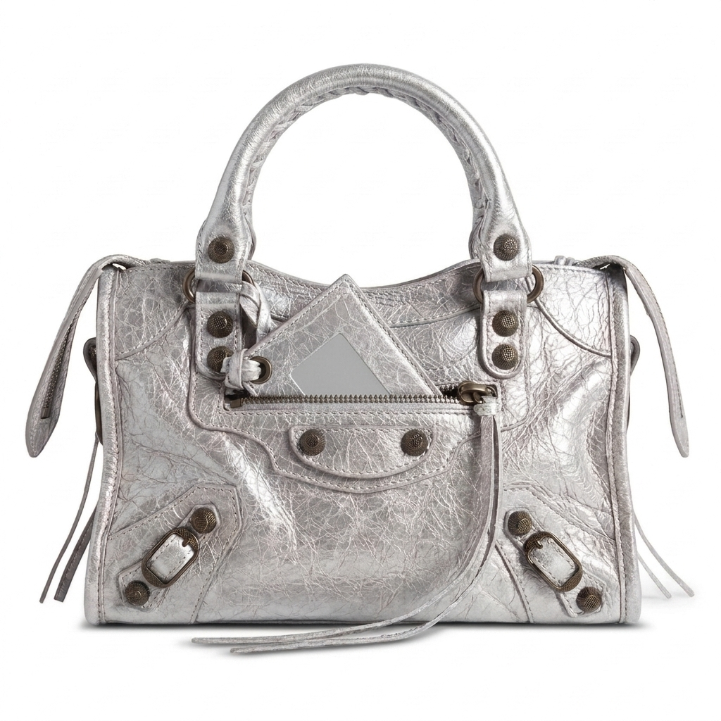 Mini City-Style Leather Shoulder Bag – Moto Detail with Top Handle & Strap