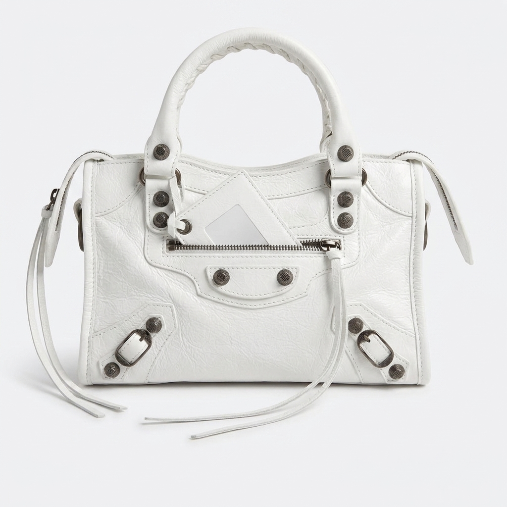 Mini City-Style Leather Shoulder Bag – Moto Detail with Top Handle & Strap