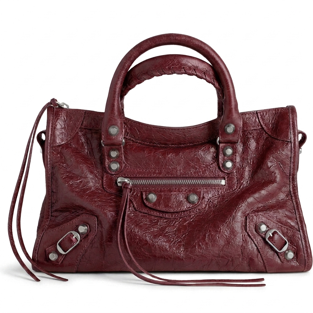 Small City-Style Leather Shoulder Bag – Moto Detail with Top Handle & Strap