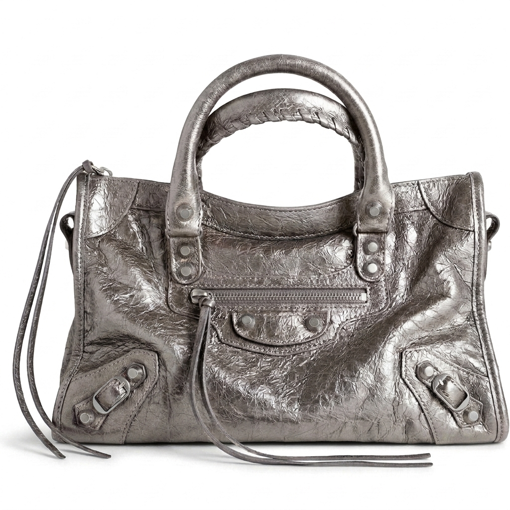 Small City-Style Leather Shoulder Bag – Moto Detail with Top Handle & Strap