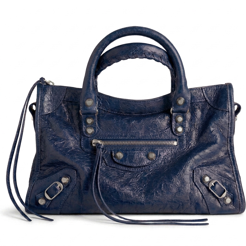 Small City-Style Leather Shoulder Bag – Moto Detail with Top Handle & Strap