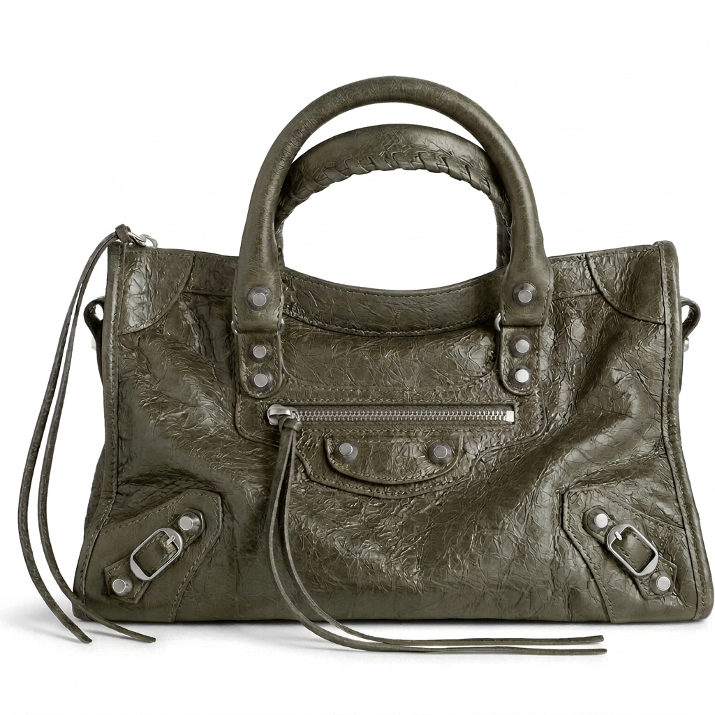Small City-Style Leather Shoulder Bag – Moto Detail with Top Handle & Strap