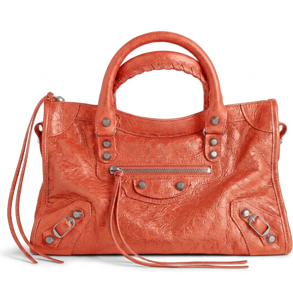 Small City-Style Leather Shoulder Bag – Moto Detail with Top Handle & Strap