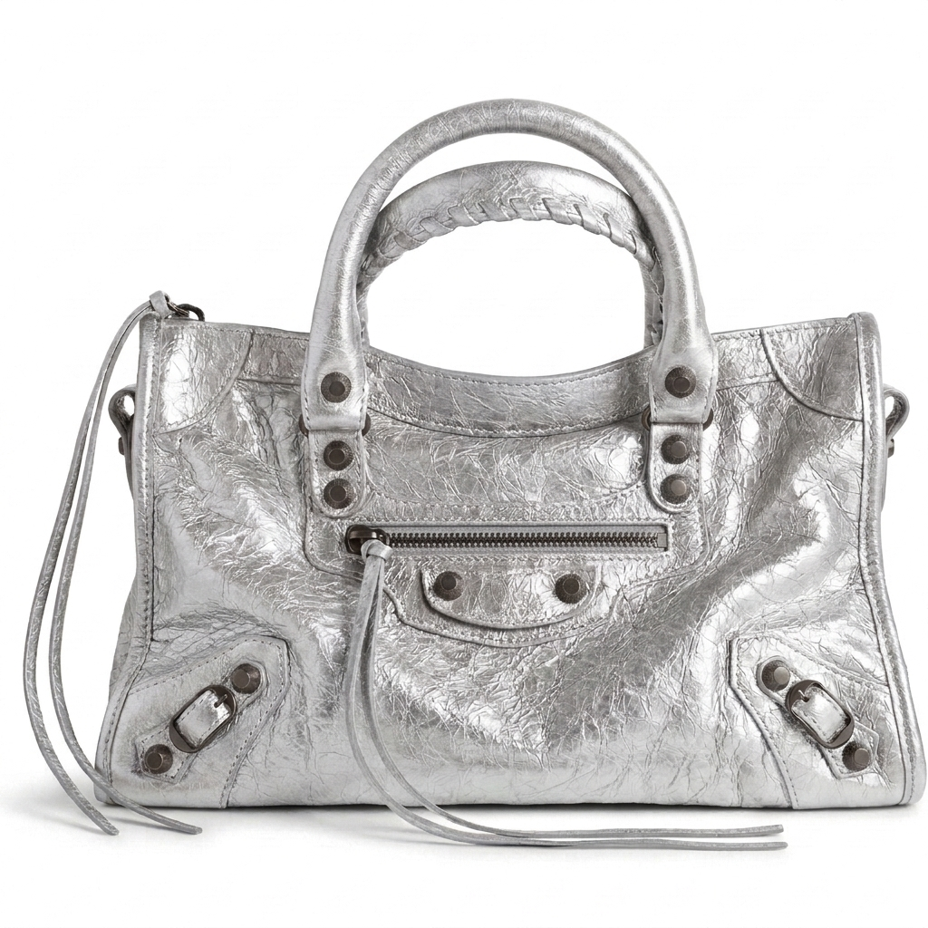 Small City-Style Leather Shoulder Bag – Moto Detail with Top Handle & Strap