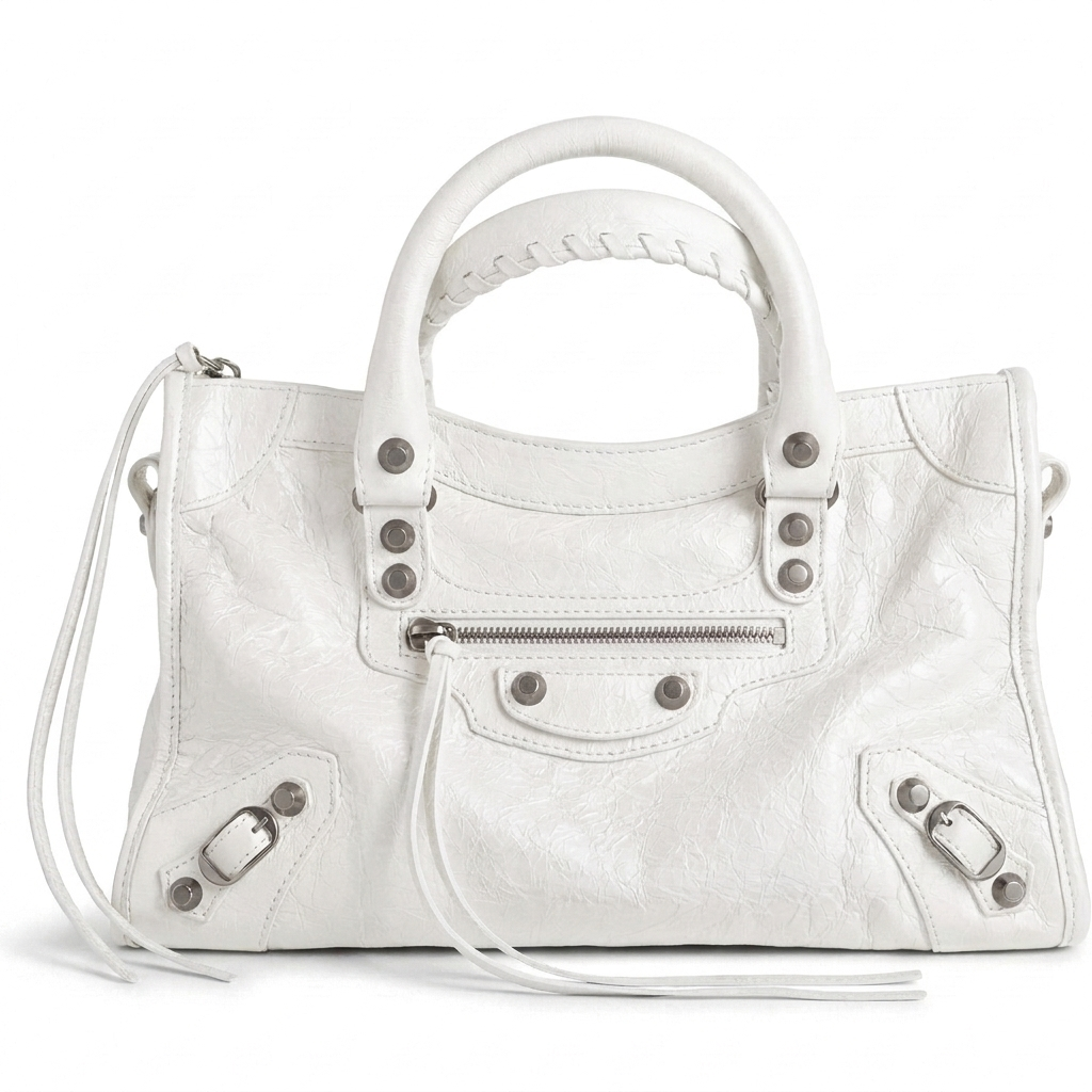 Small City-Style Leather Shoulder Bag – Moto Detail with Top Handle & Strap