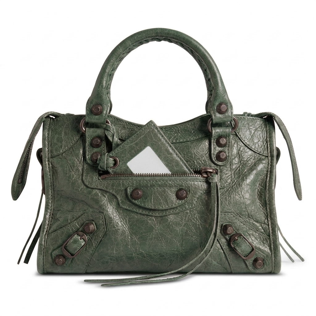 Mini City-Style Leather Shoulder Bag – Moto Detail with Top Handle & Strap