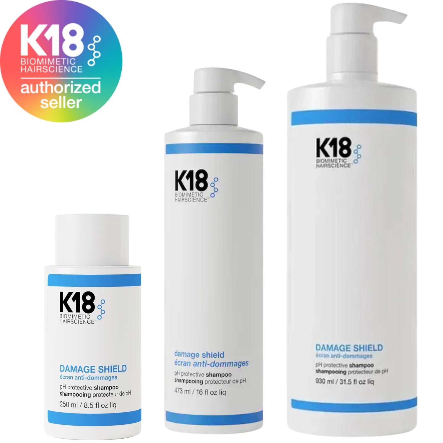 K18 DAMAGE SHIELD pH Protective Shampoo in 3 sizes
