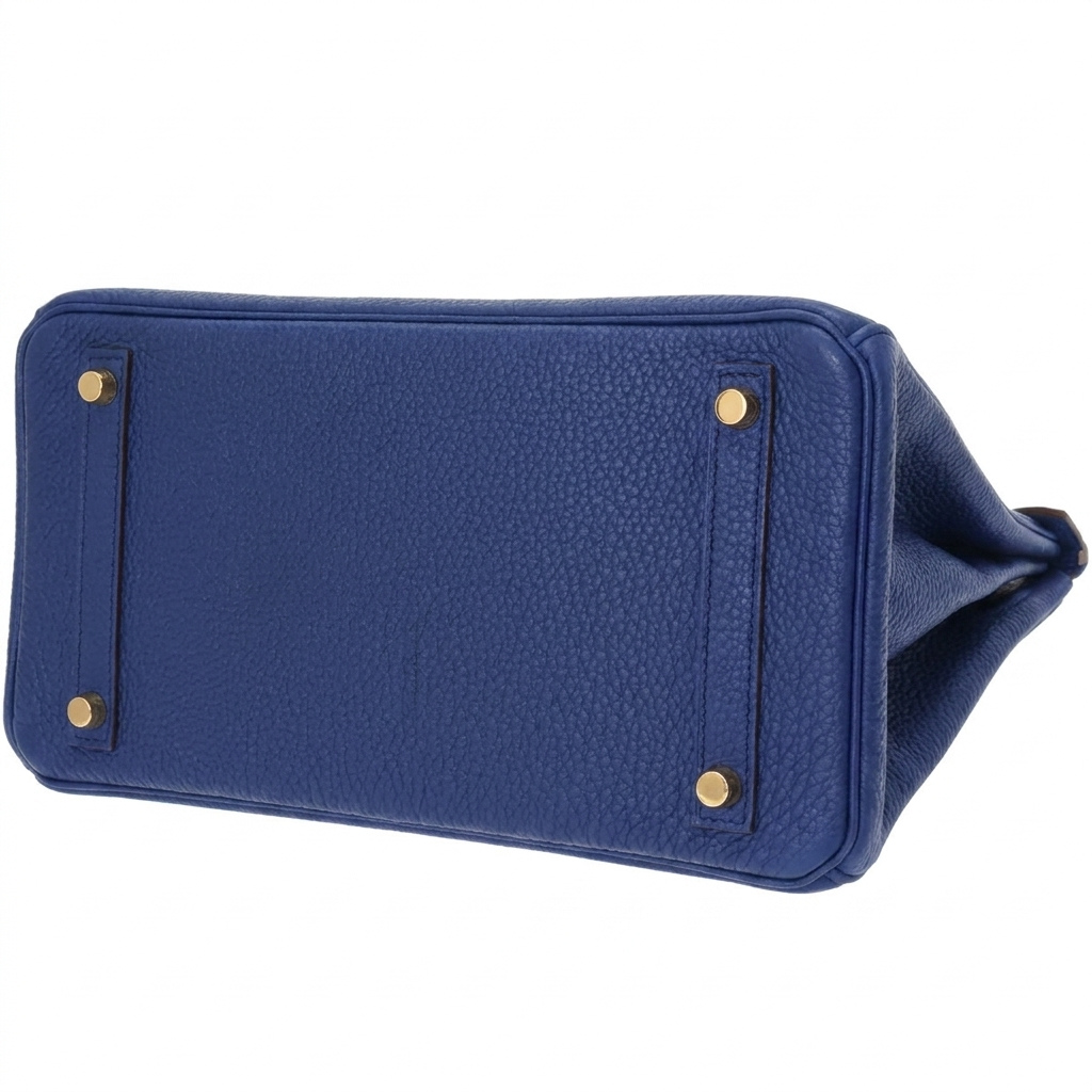 Leather 30 structured handbag in deep blue pebbled leather with gold hardware details