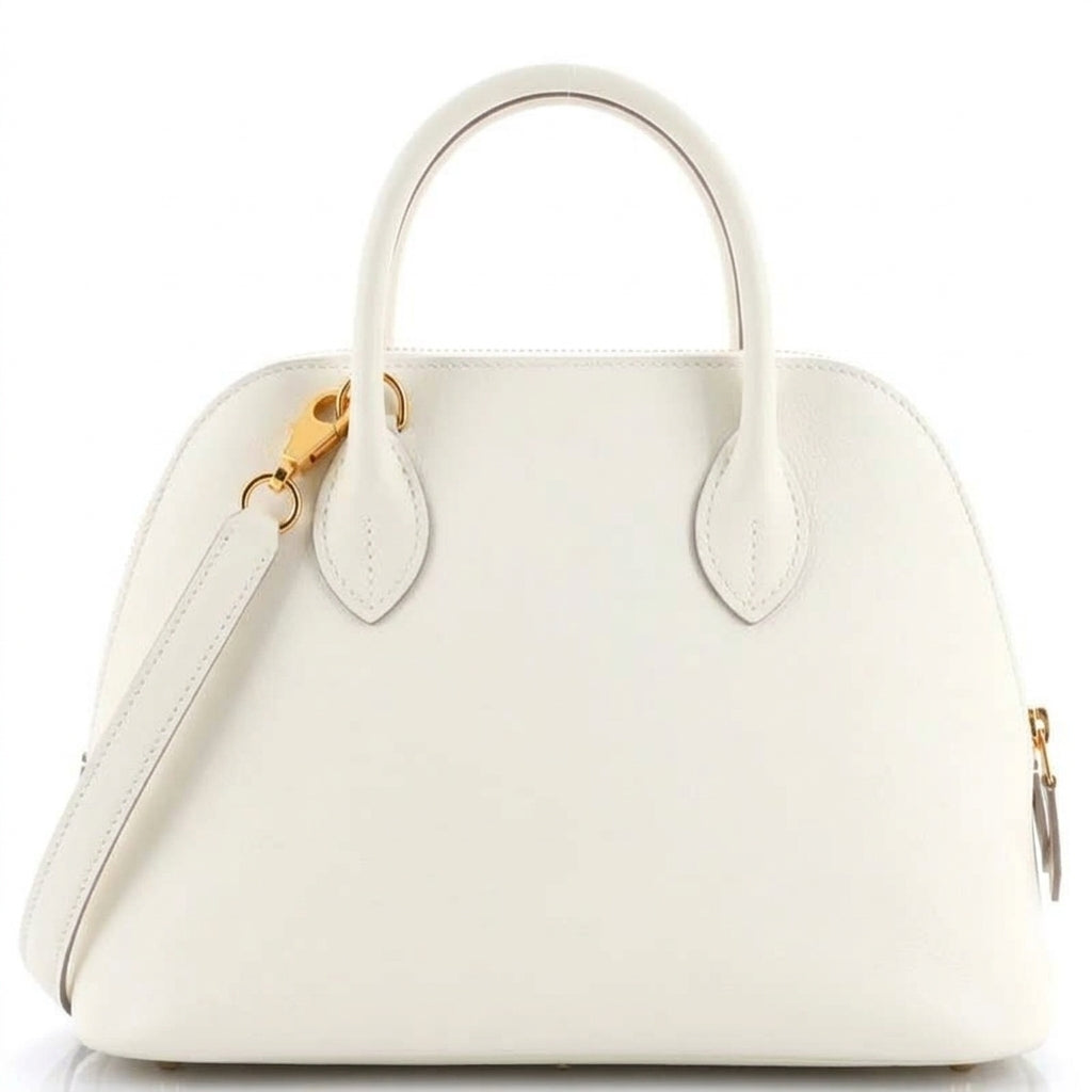 White Vegan Leather Dome Bag with Elegant Gold Zipper
