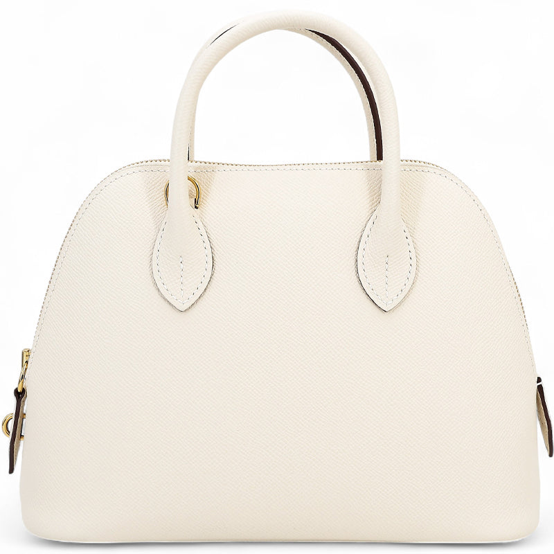 White Vegan Leather Dome Bag with Elegant Gold Zipper