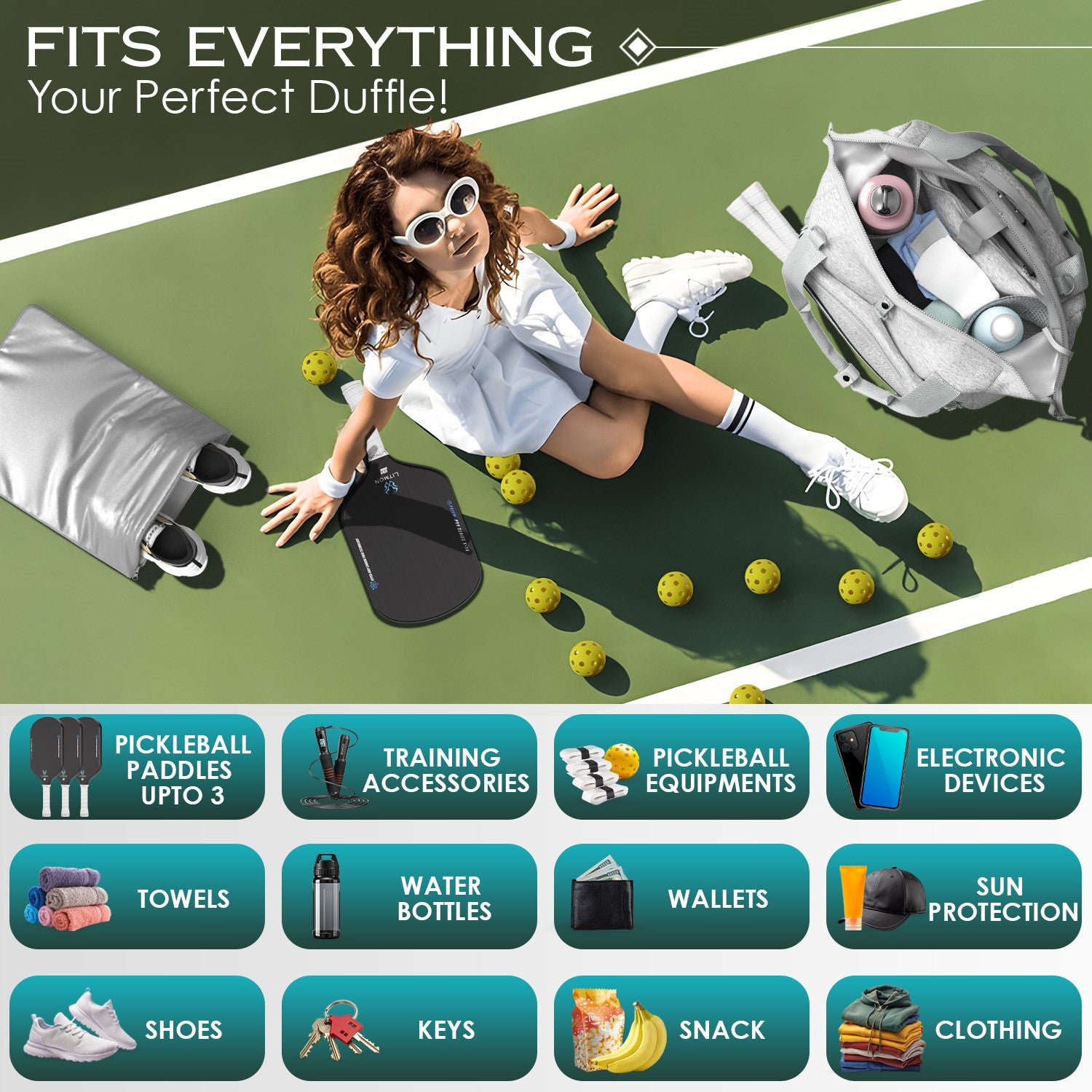 The practical and stylish neoprene gray pickleball bag tht fits everything
