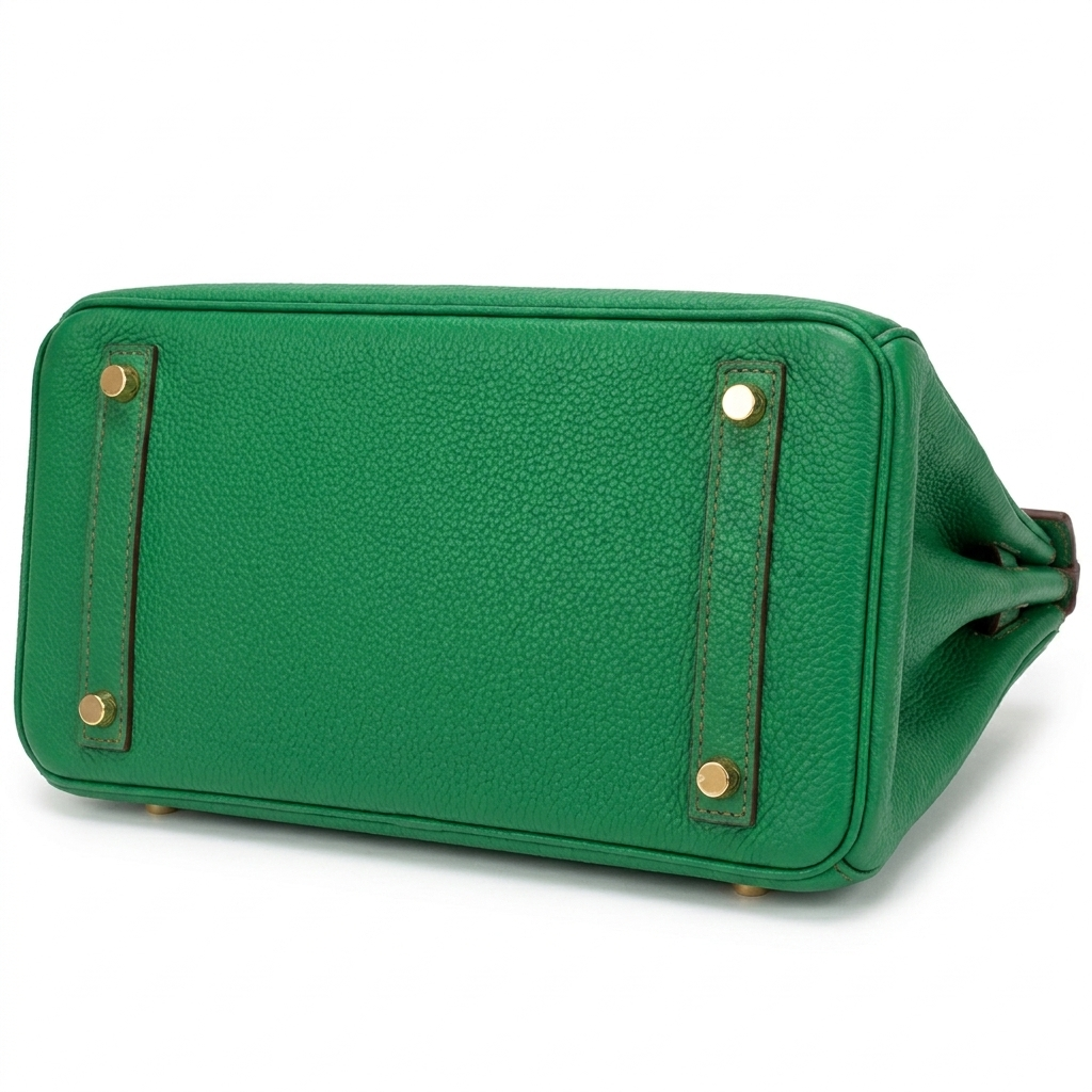 Leather 30 structured handbag in green pebbled leather with gold hardware details